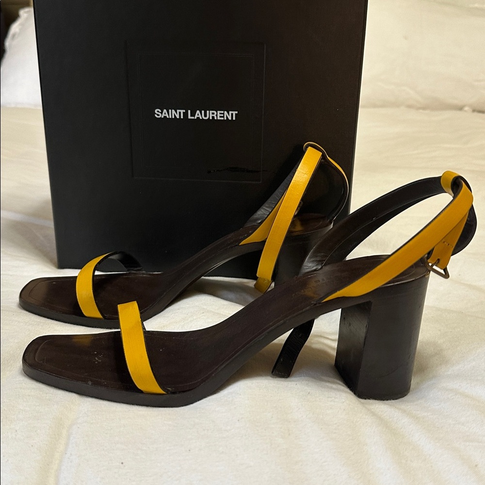 Saint Laurent Dark Brown and Yellow Strappy Sandals LouLou 39